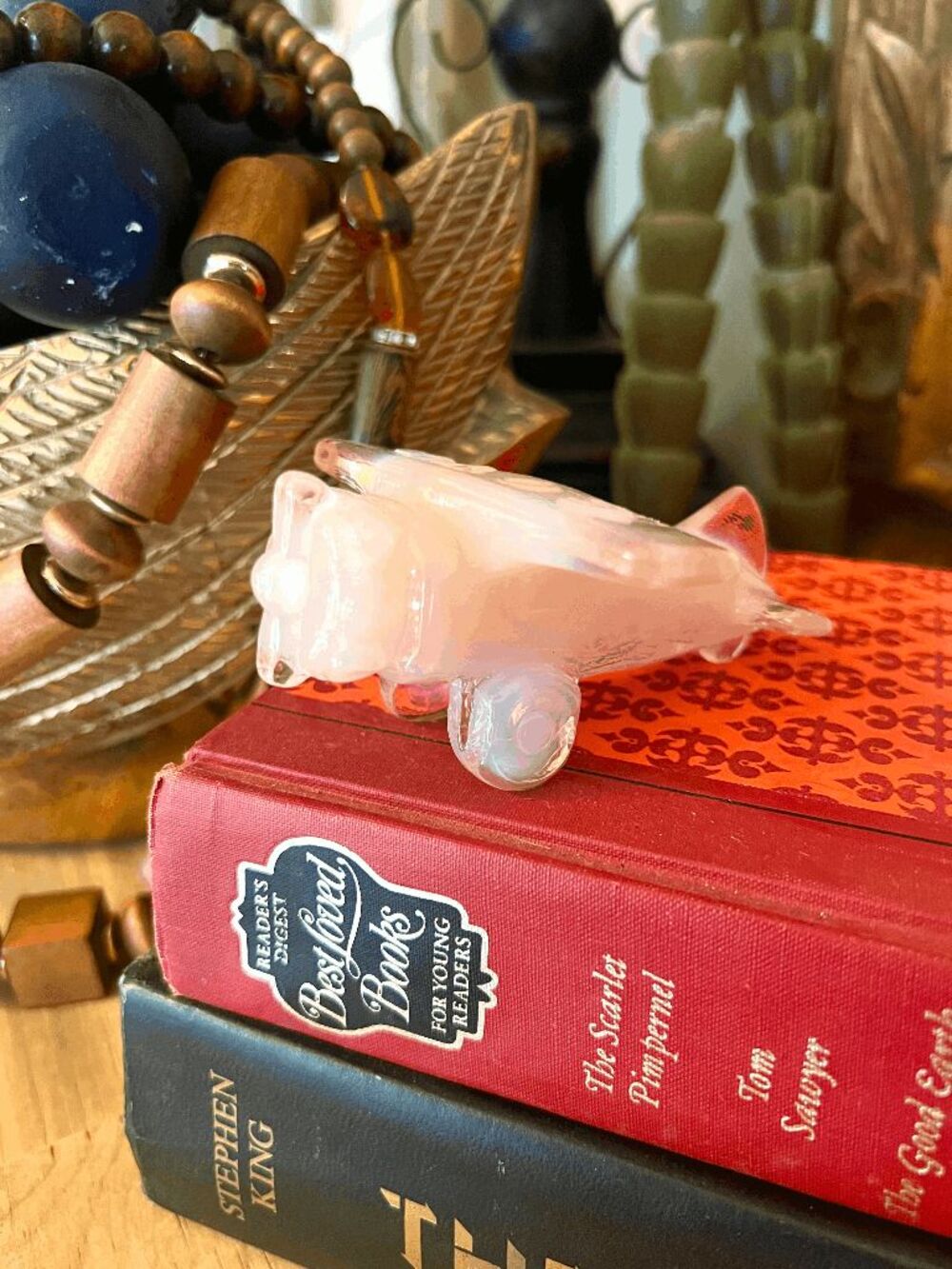 Vintage Boyd Glass Pearly Pink Opalescent Airplane Art Glass Figurine 2002 USA